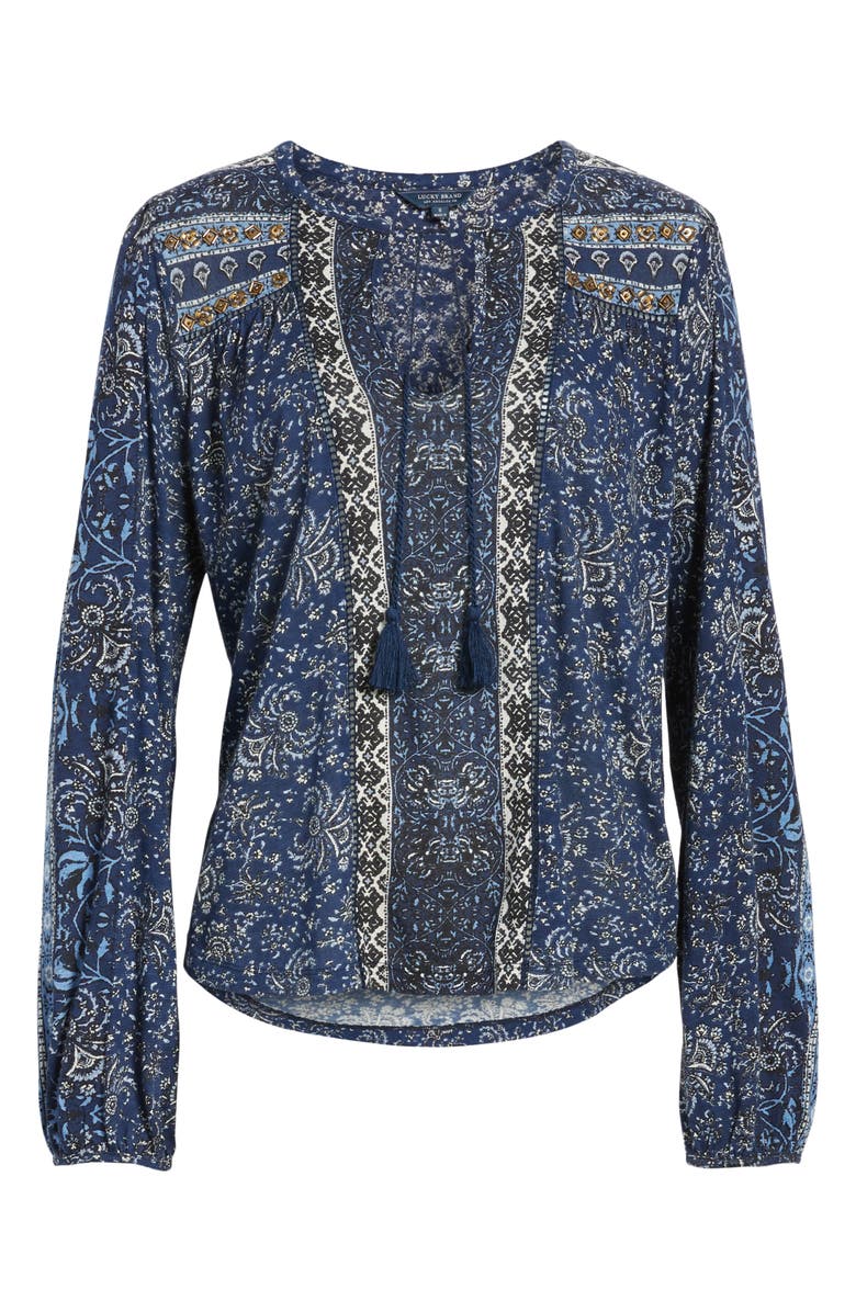 Lucky Brand Beaded Mixed Print Top, Alternate, color, 