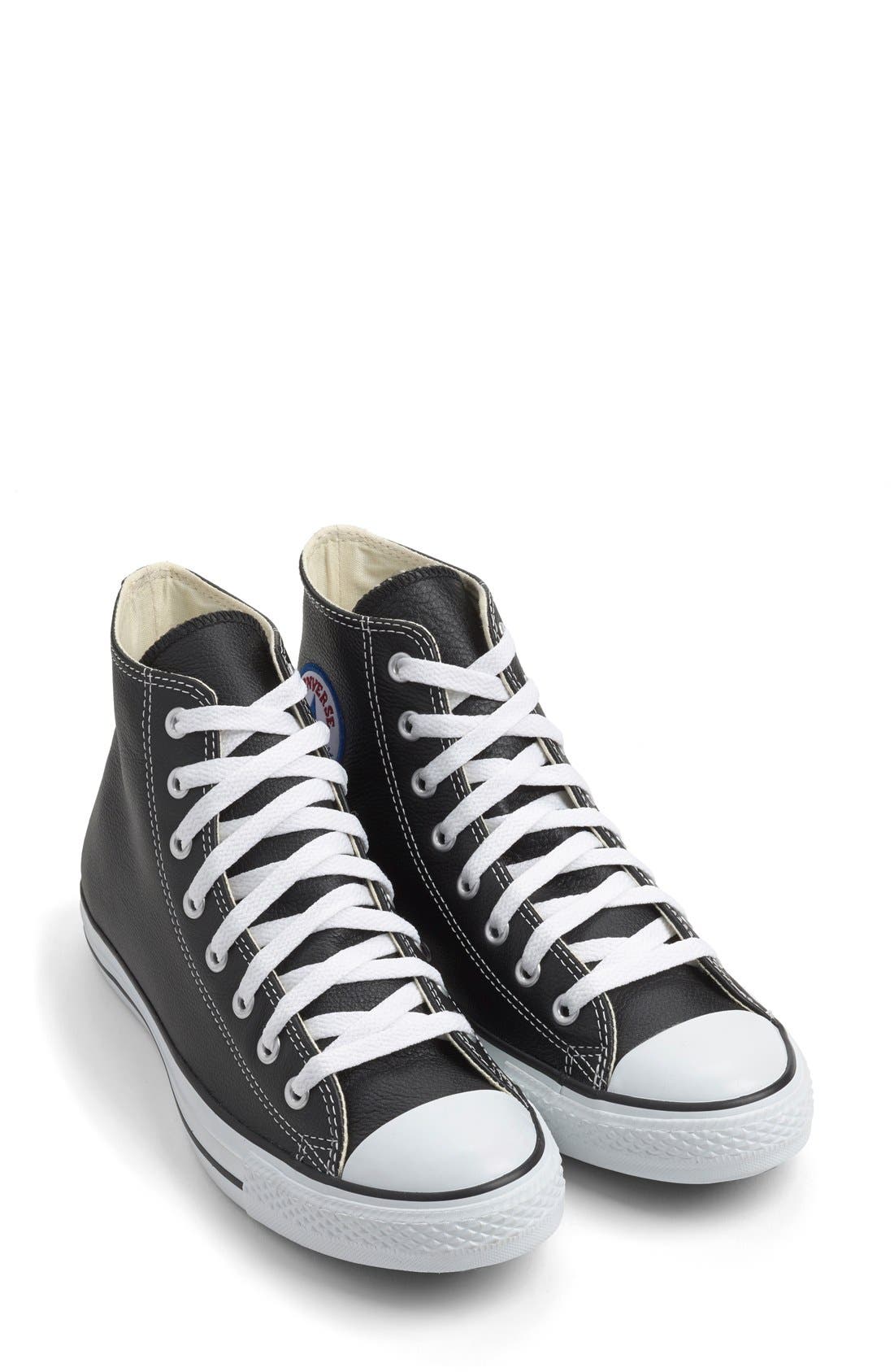 Chuck Taylor® All Star® Leather High Top Sneaker, Alternate, color, BLACK