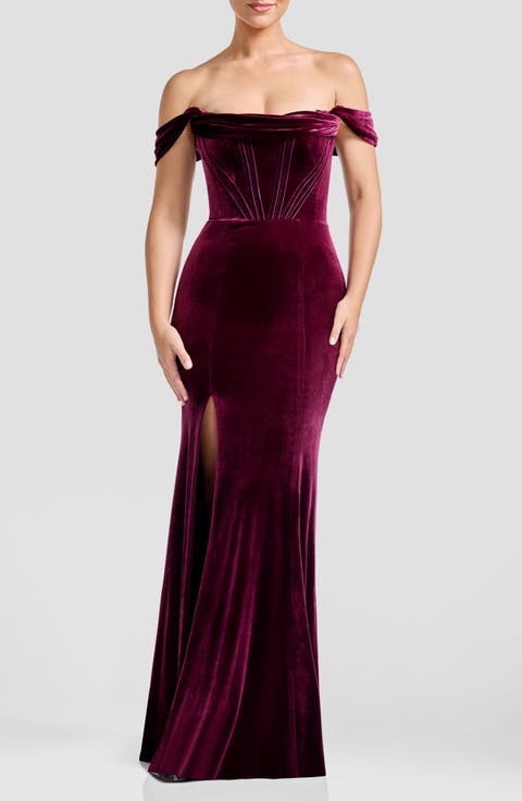 Melania Off the Shoulder Velvet Gown