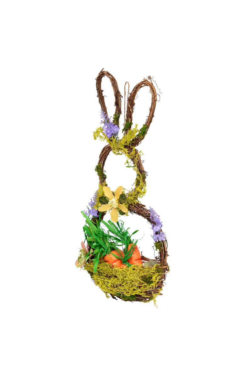 Northlight Artificial Floral Bunny Hanging Easter Basket Decoration - 14.5", Alternate, color, Brown