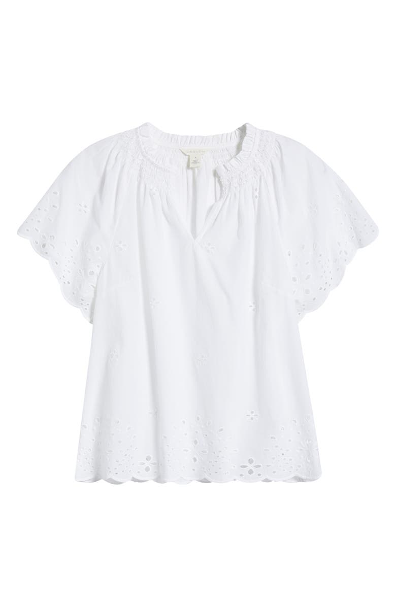 Caslon<sup>®</sup> Eyelet Ruffle Trim Cotton Top, Alternate, color, White