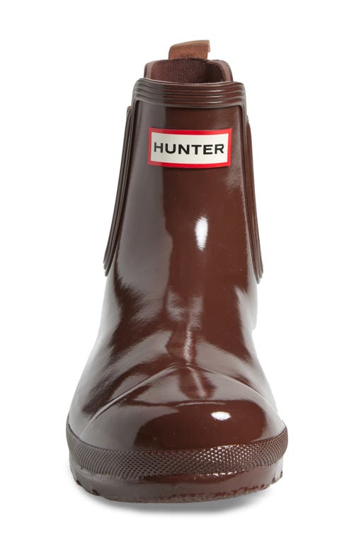 Shop Hunter Original Gloss Waterproof Chelsea Boot In Brown Bolt