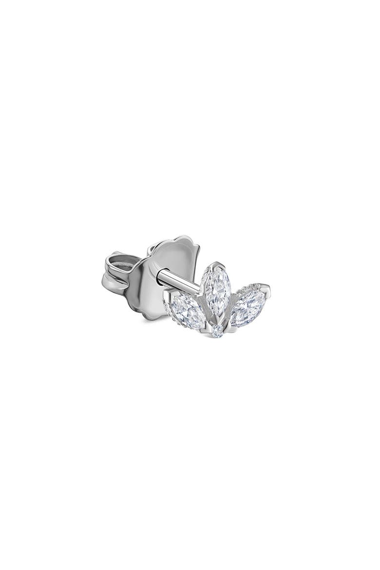 Engraved Diamond Lotus Single Stud Earring, Main, color, 18K WHITE GOLD/ DIAMOND