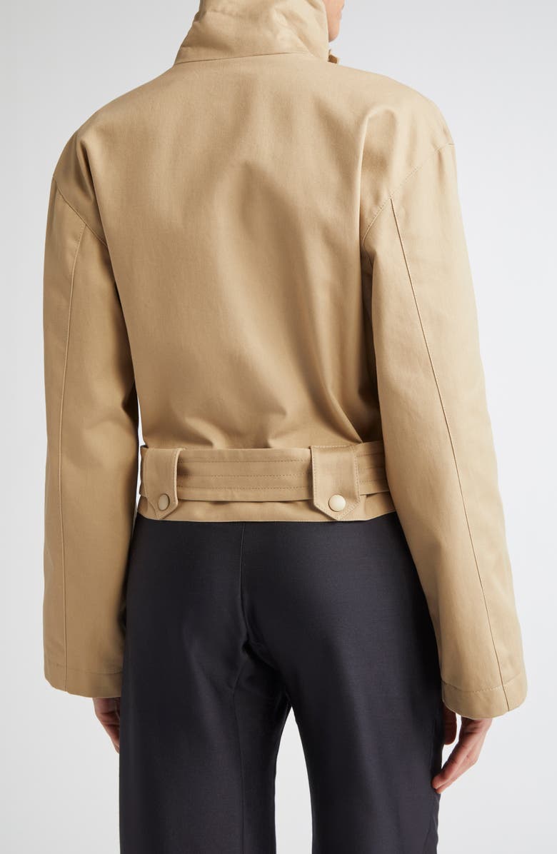 Brandon Maxwell The Lily Cotton Twill Moto Jacket, Alternate, color, Khaki