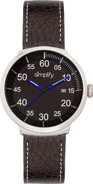 SIMPLIFY The 7100 Leather-Band Watch w/Date