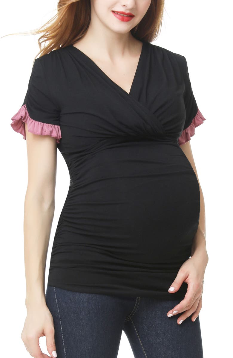 Kimi & Kai Maternity V-Neck Nursing Top, Alternate, color, Black