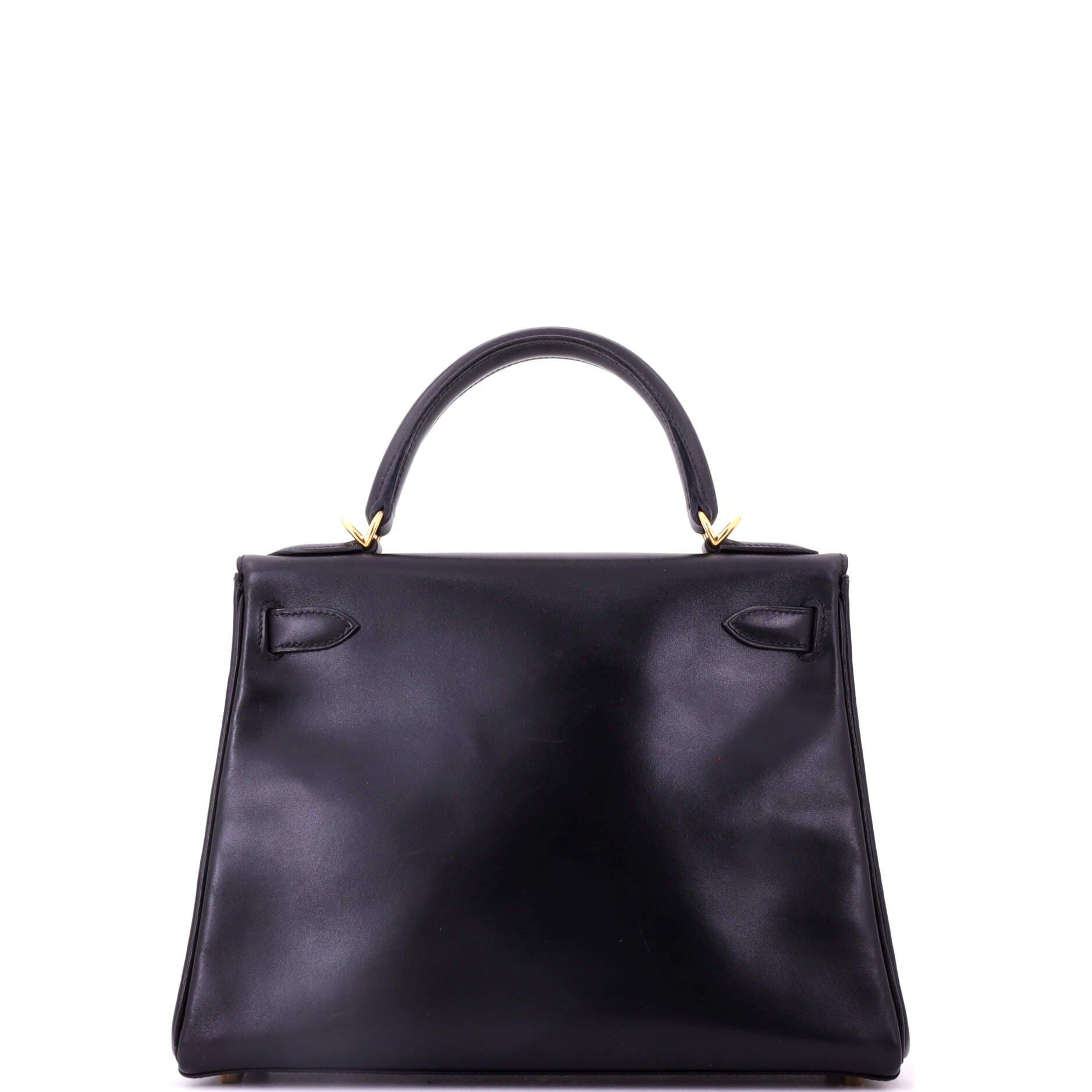 Pre-Owned Hermes Kelly Handbag Black Box Calf with Gold Hardware 28, Alternate, color, Noir