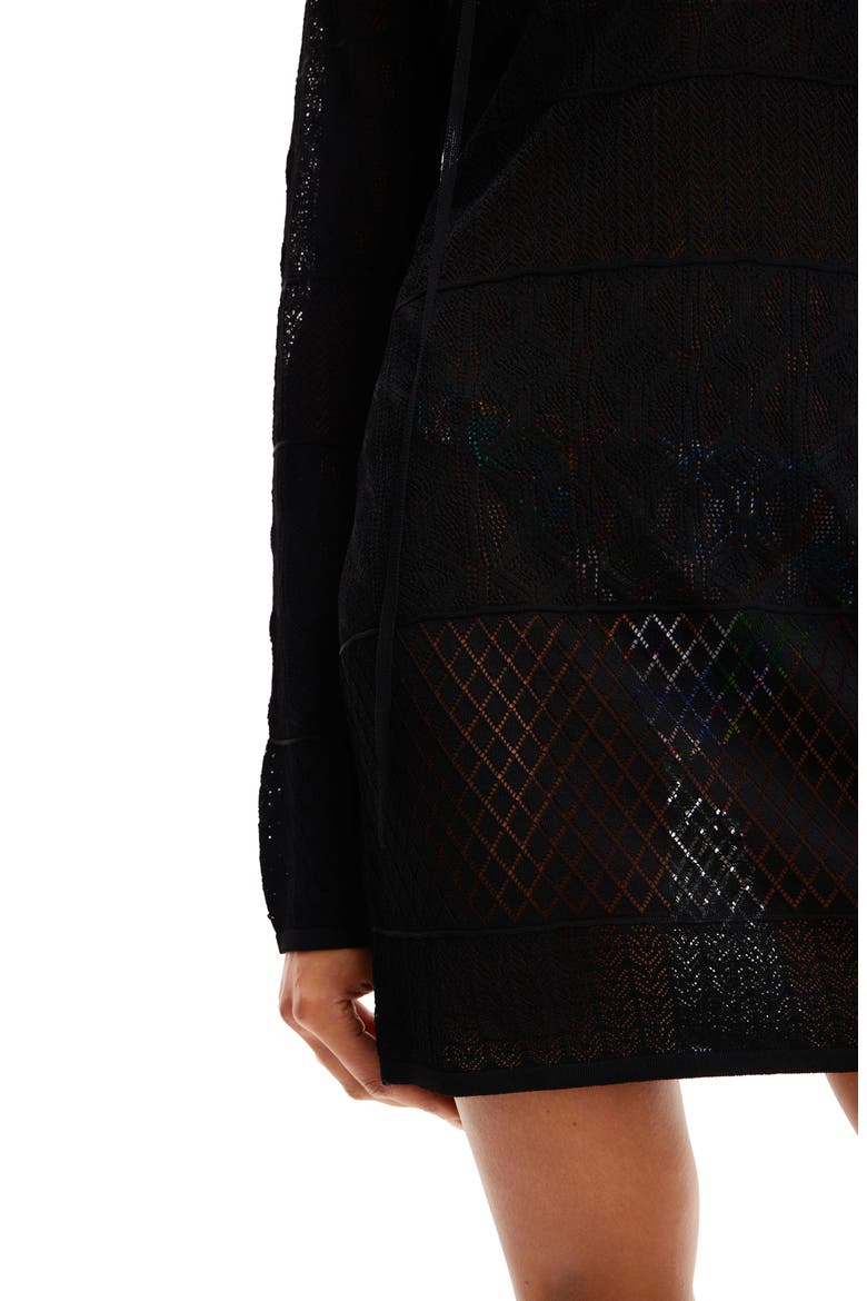 El Cairo Long Sleeve Cover-Up Dress, Alternate, color, BLACK
