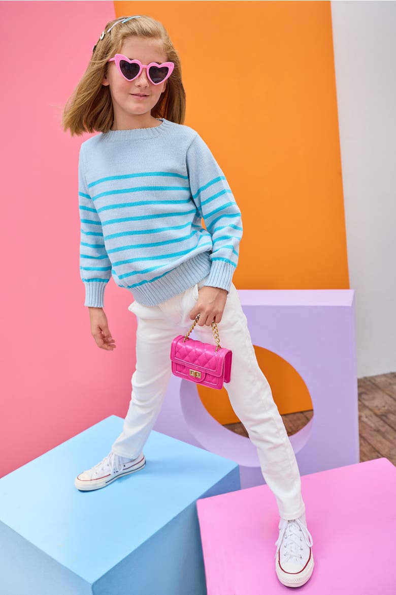 Kids' Knit Striped Sweater, Alternate, color, Aqua