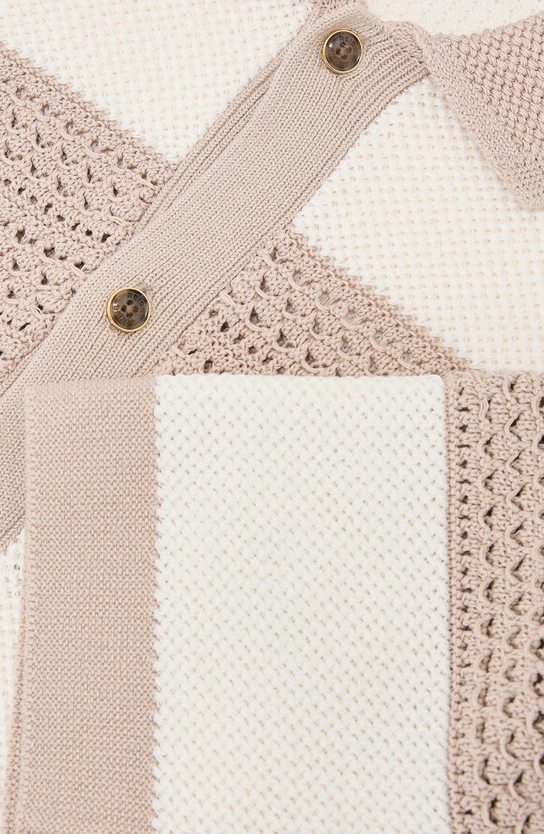 Reiss Marek Open Knit Short Sleeve Button-Up Shirt, Alternate, color, White/ Stone