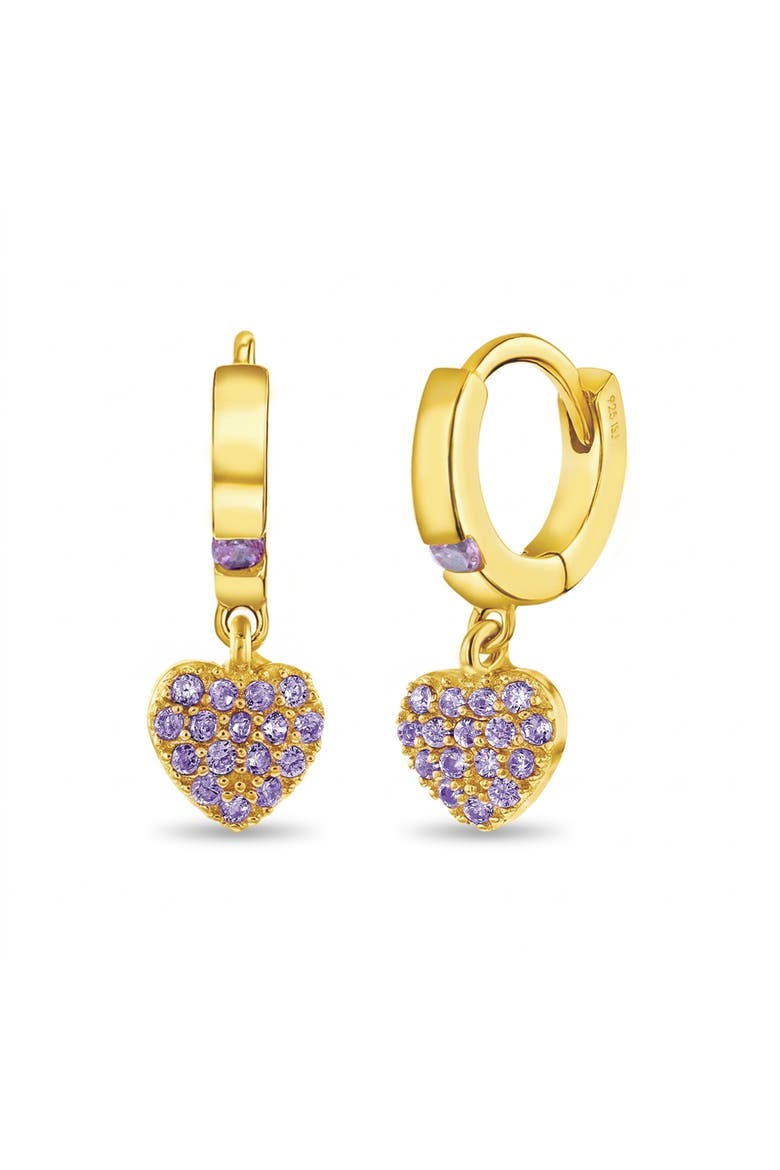 Pave Puffed Heart Hoop Plated Earrings, Main, color, Purple