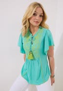 Joe Browns Embroidered Flutter Sleeve Top
