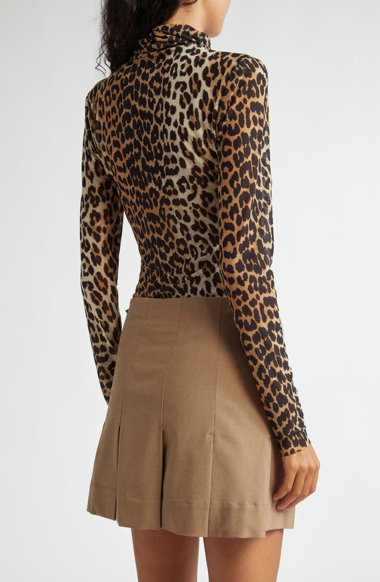 Ganni Animal Print Turtleneck Top, Alternate, color, Leopard