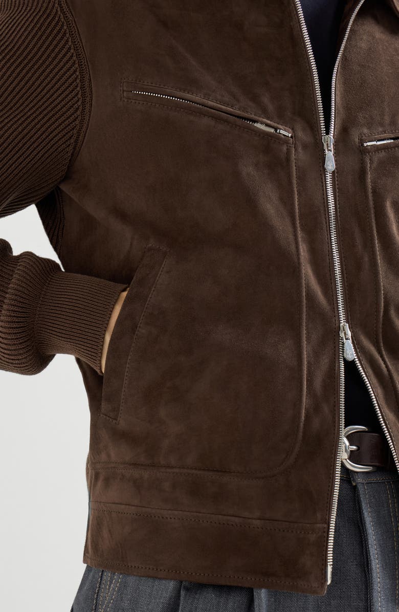 Brunello Cucinelli Suede and knit outerwear jacket, Alternate, color, Espresso