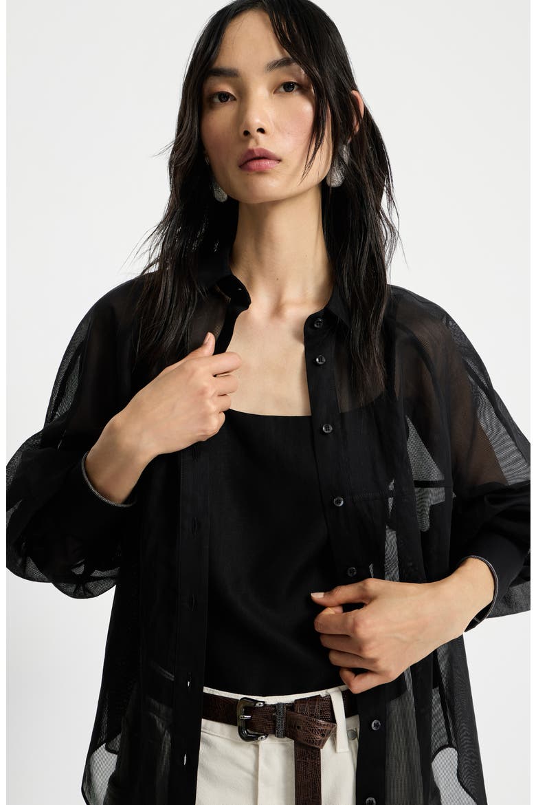 Striped organza shirt, Alternate, color, Black
