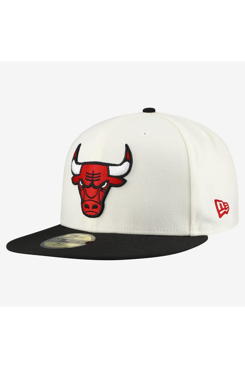 Men's New Era  White/Black Chicago Bulls Chrome 59FIFTY Fitted Hat, Main, color, White