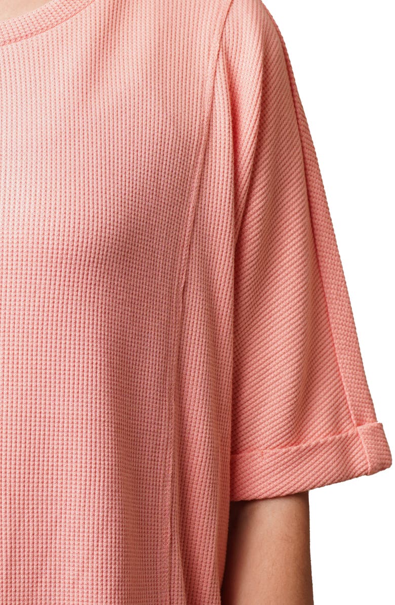 CYRUS Crewneck Elbow Sleeve Waffle Knit Top, Alternate, color, Peach Amber