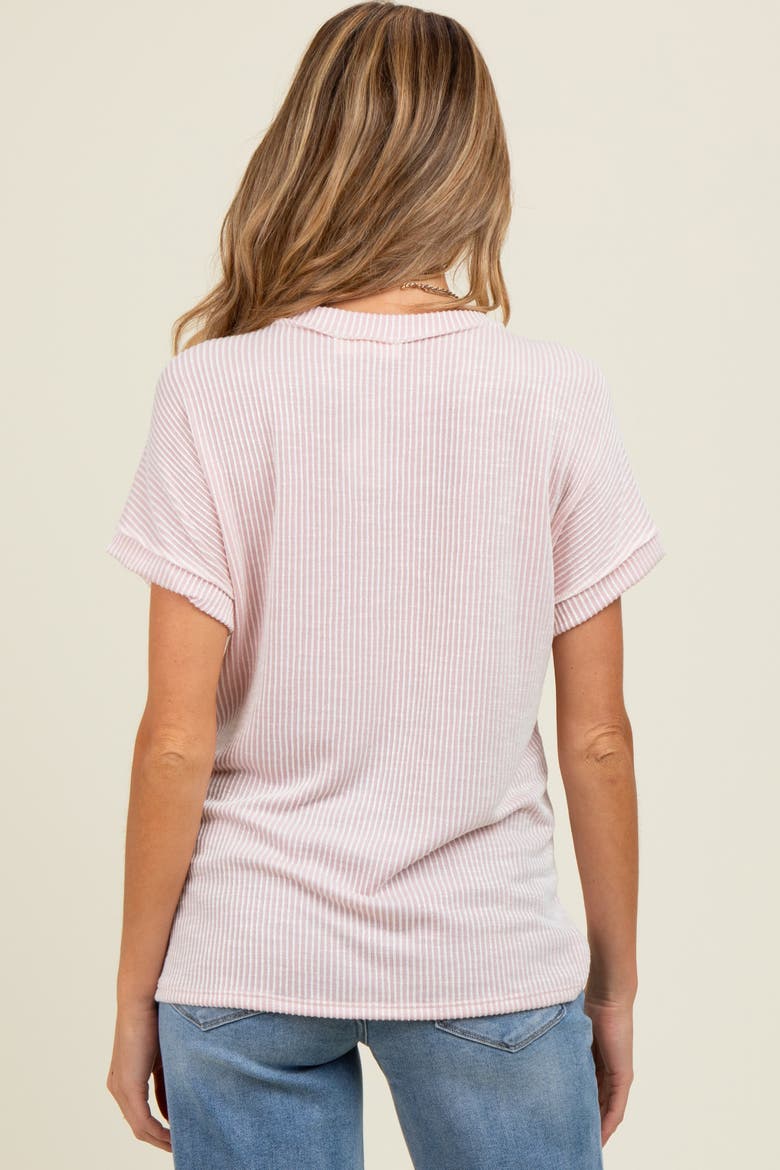 Ribbed Exposed Seam Short Sleeve Top, Alternate, color, Pink