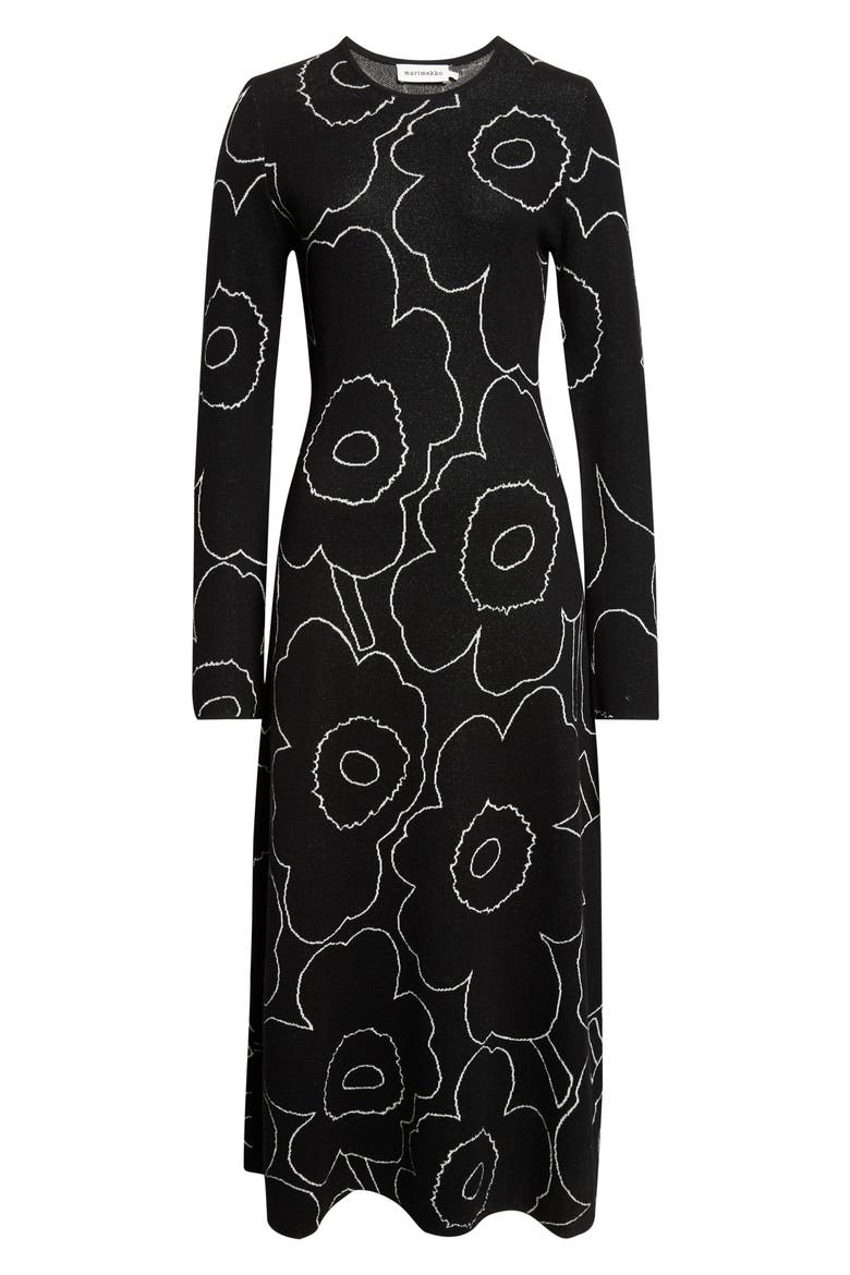 Takaisin Pirto Unikko Print Knit Wool & Cotton Blend Midi Dress, Alternate, color, BLACK OFF WHITE