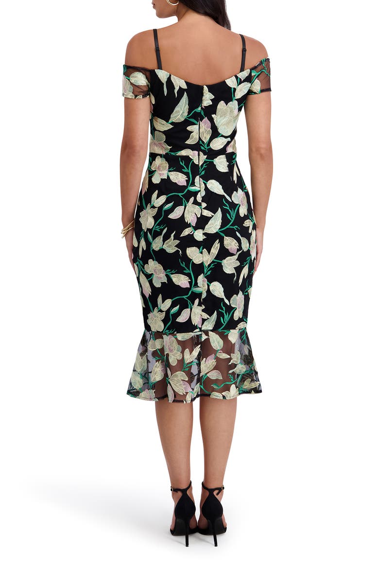 Cold Shoulder Midi Dress, Alternate, color, BLACK MULTI