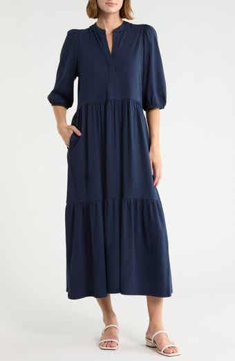 Three-Quarter Sleeve Knit Midi Dress