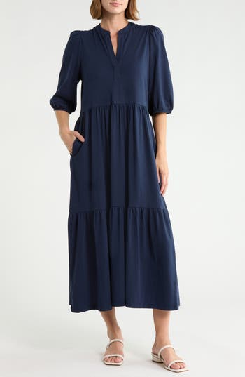 Caslon ® Three-quarter Sleeve Knit Midi Dress In Navy Still