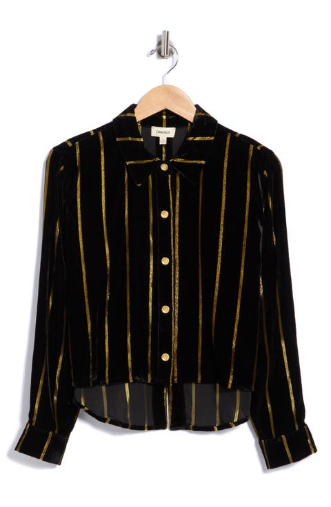 Cosette Cropped Metallic Stripe High-Low Shirt