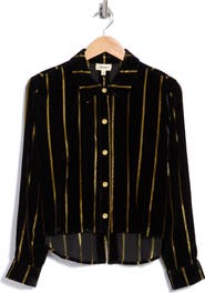 L'AGENCE Cosette Cropped Metallic Stripe High-Low Shirt