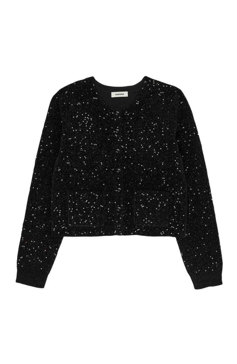 SANDRO Sequinned velvet cardigan, Alternate, color, 