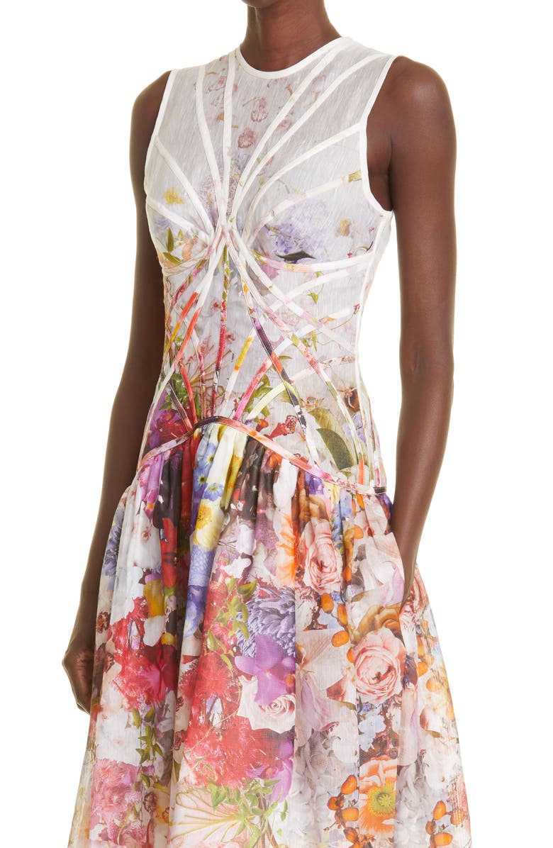 Zimmermann Prima Floral Paneled Midi Dress, Alternate, color, 
