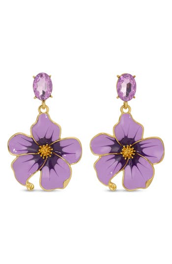 Eye Candy Los Angeles Alice Cz Enamel Flower Drop Earrings In Purple