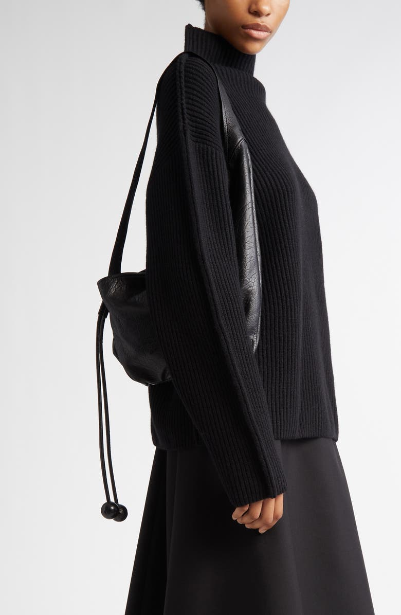 Marni Small Sling Leather Hobo Bag, Alternate, color, 00N99 Black