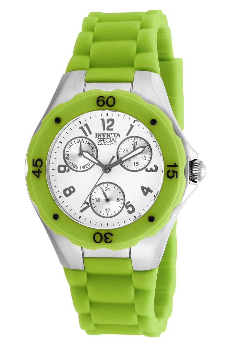 Angel Lady Silicone Strap Watch, 38mm, Main, color, WHITE/ GREEN