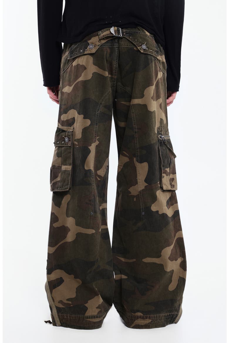 Studded Camo Low Rise Wide Leg Cargo Pants, Alternate, color, CAMO