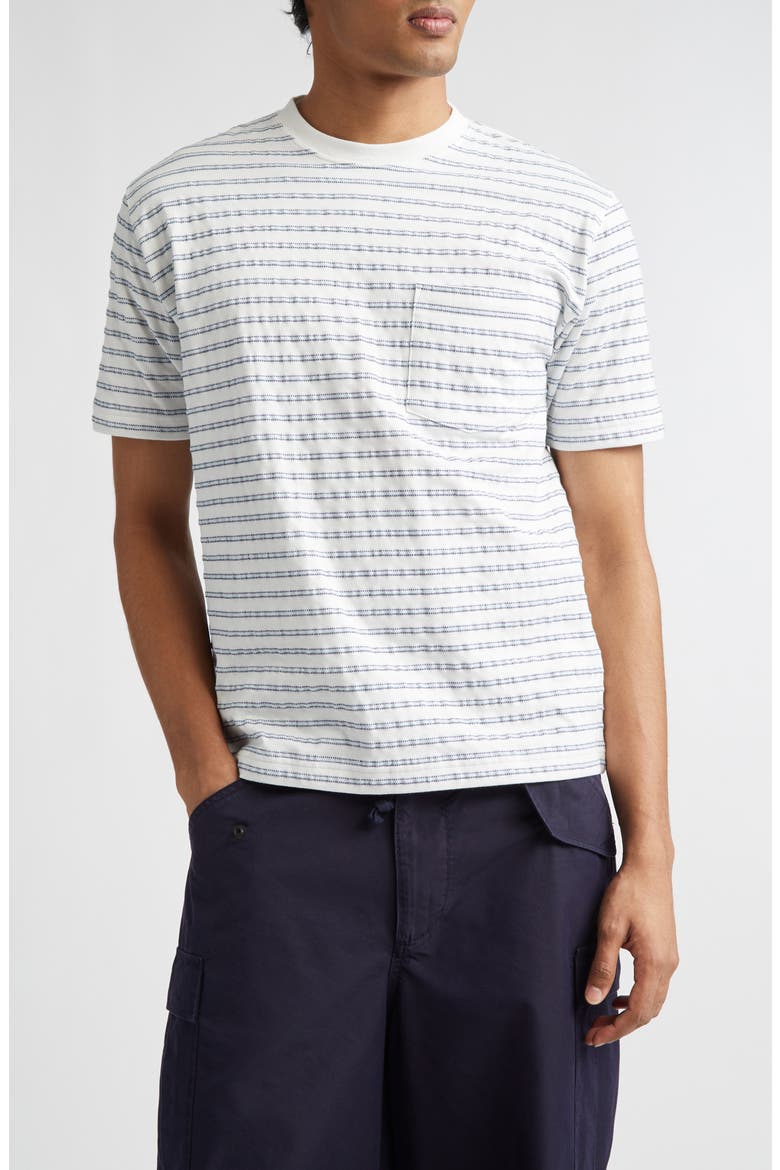 Jacquard Stripe Pocket T-Shirt, Main, color, WHITE