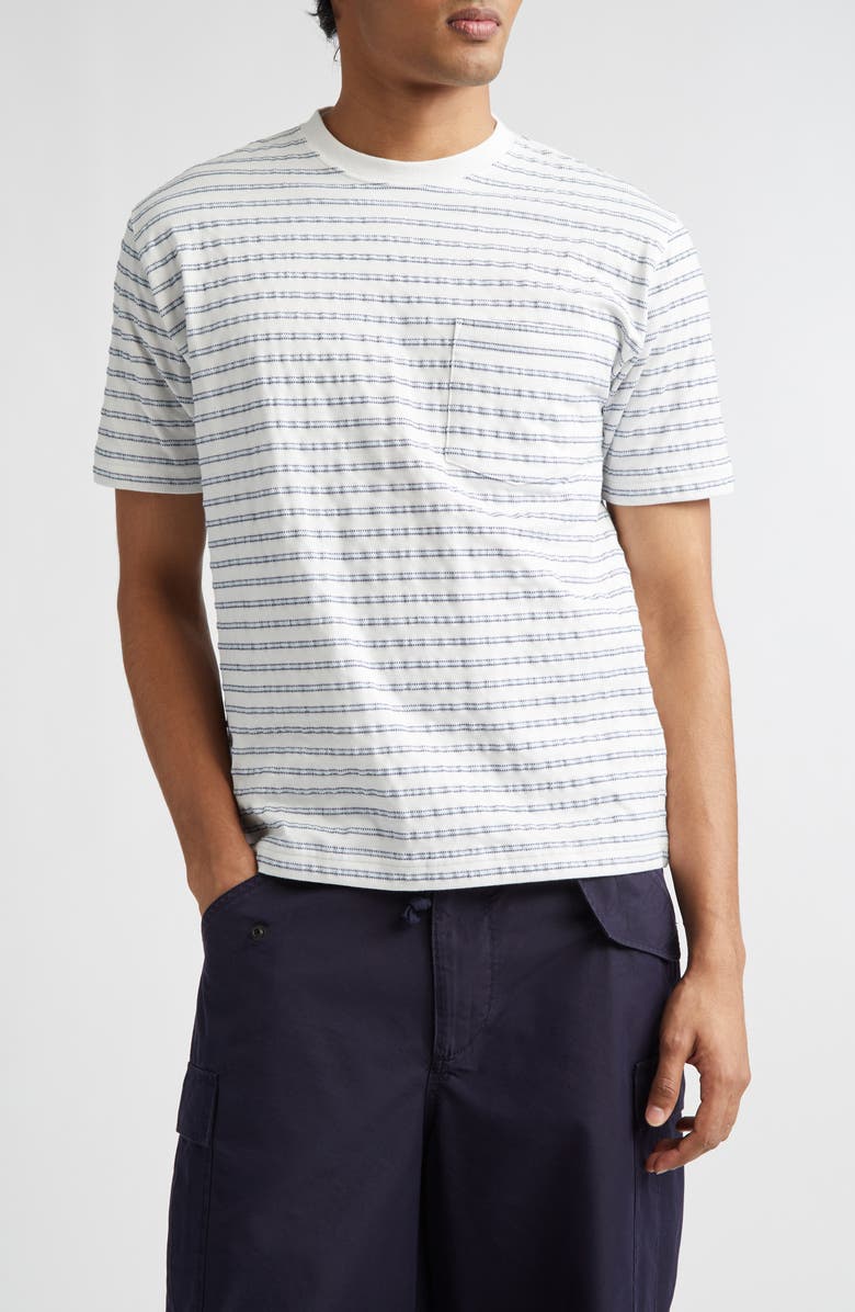 BEAMS Jacquard Stripe Pocket T-Shirt, Main, color, White
