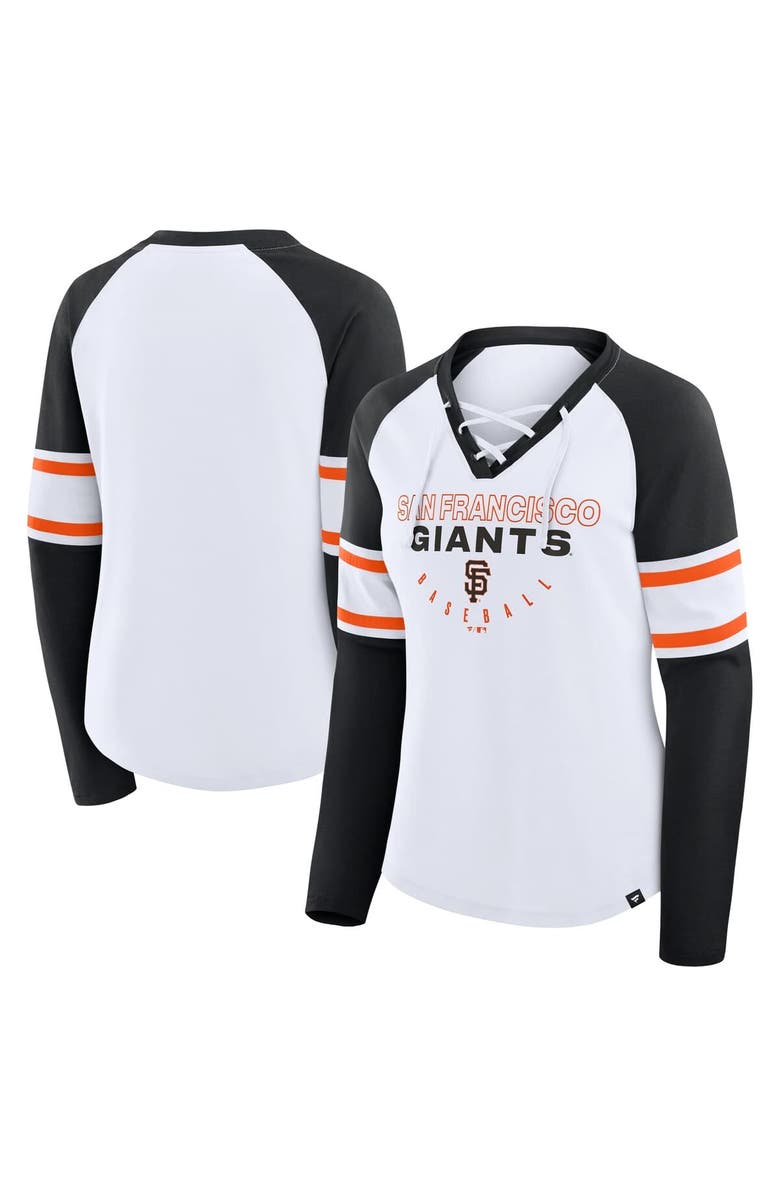 FANATICS Women's Fanatics White/Black San Francisco Giants Blitz Package Raglan Lace-Up V-Neck Long Sleeve T-Shirt, Main, color, White