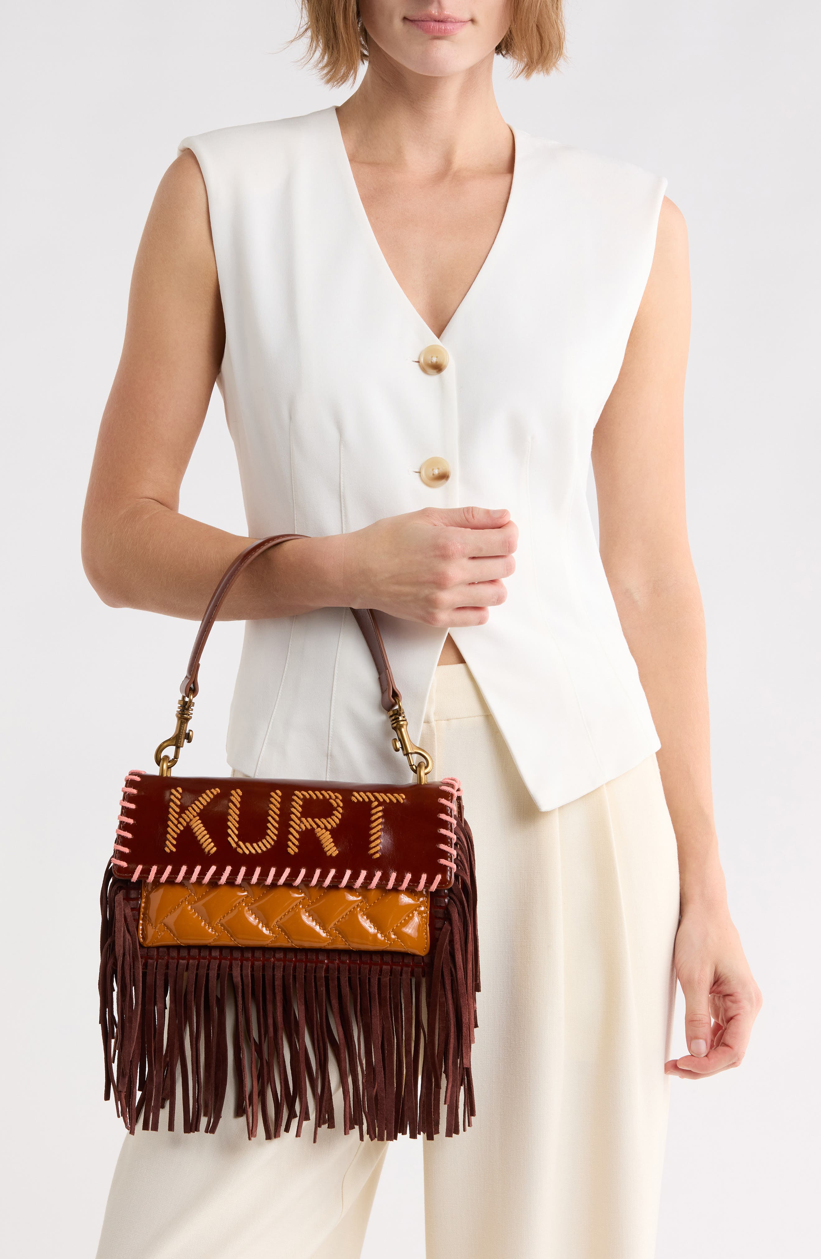 Shoreditch EW Kurt Fringed Leather Crossbody Bag, Alternate, color, TAN COMB