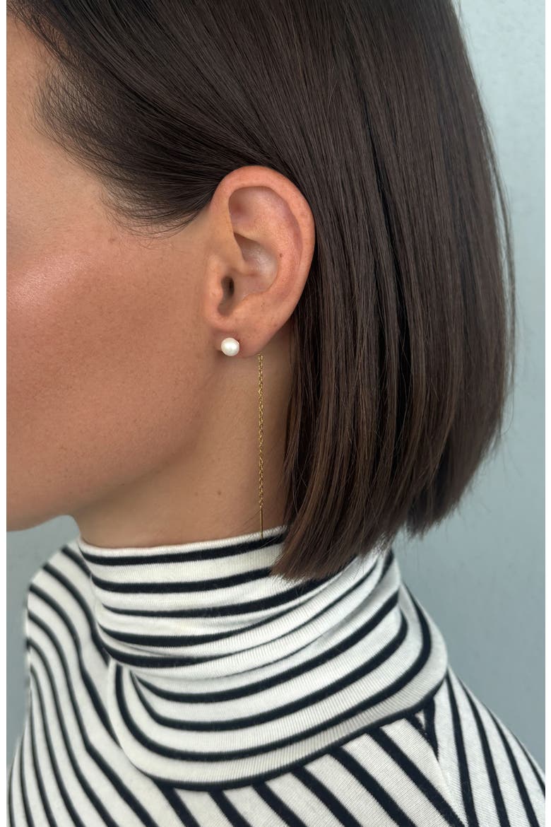 Imitation Pearl Threader Earrings, Alternate, color, GOLD