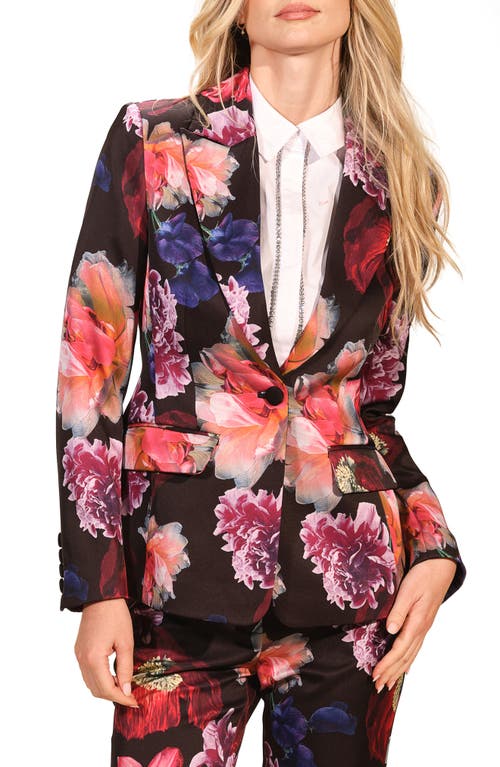 Isaac Mizrahi New York Floral Satin Tuxedo Jacket In Multi