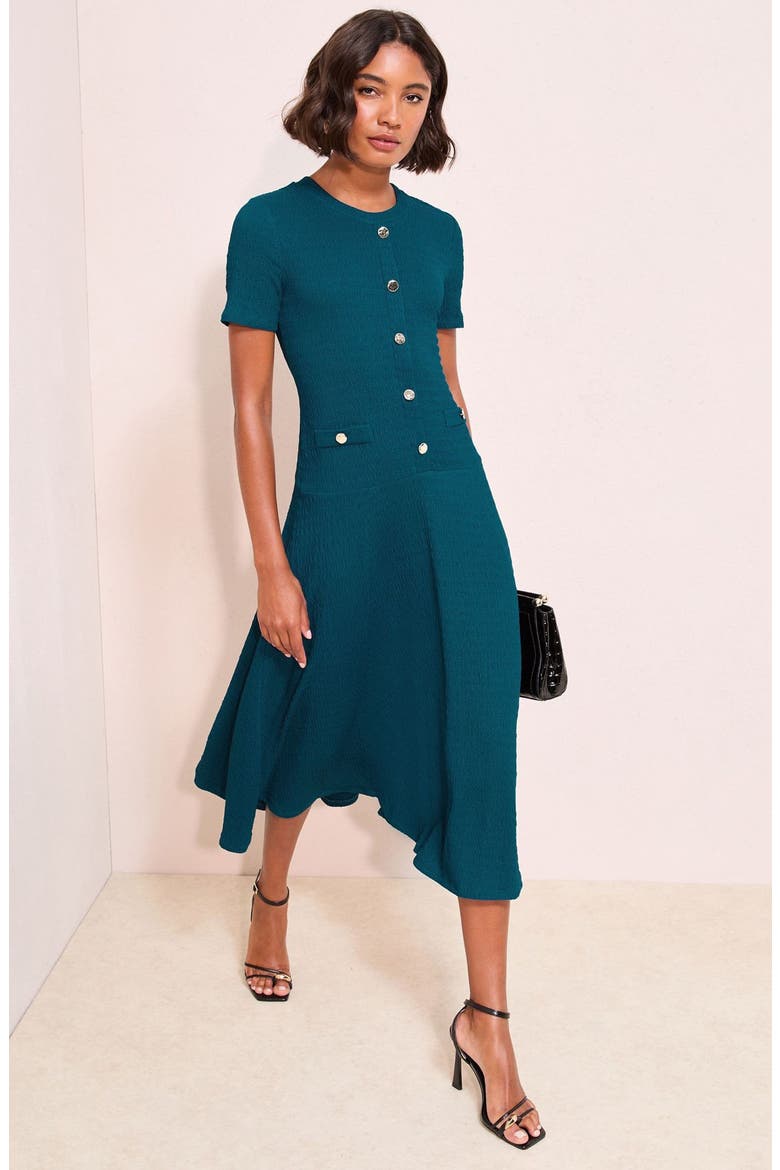 Decorative Button Drop Waist Midi Dress, Alternate, color, TEAL BLUE