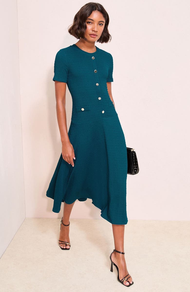 Friends Like These Decorative Button Drop Waist Midi Dress, Alternate, color, Teal Blue