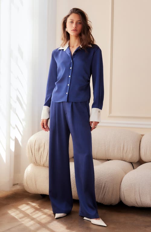 Fifteen Twenty Sofi Satin Wide Leg Pants In Blue