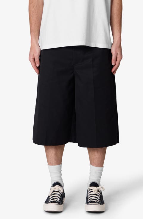 Pleated Baggy Cotton Blend Shorts