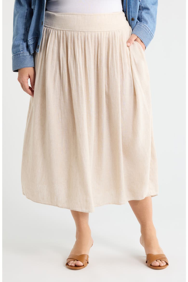 Pleated Linen Blend Midi Skirt, Main, color, FLAX