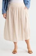 Caslon® Pleated Linen Blend Midi Skirt