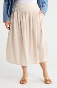 Caslon® Pleated Linen Blend Midi Skirt