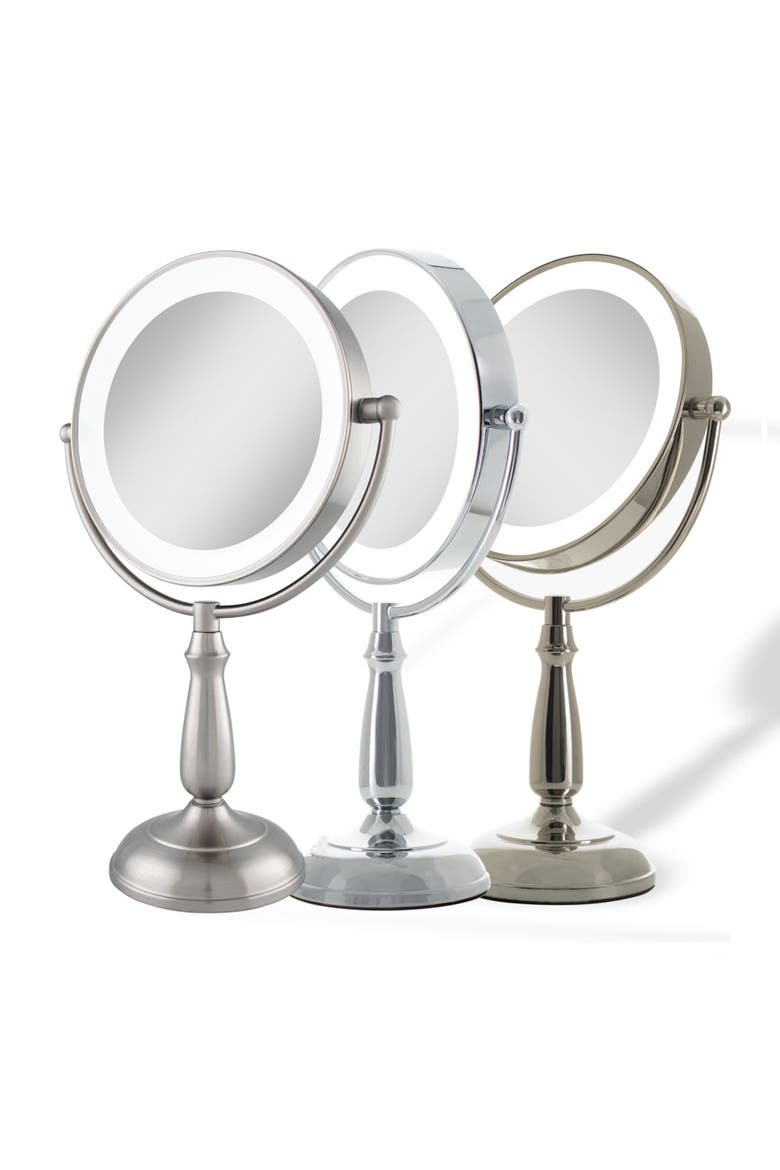 Lighted Makeup Mirror with 5X/1X Magnification & Touch Base Controls, Alternate, color, Chrome