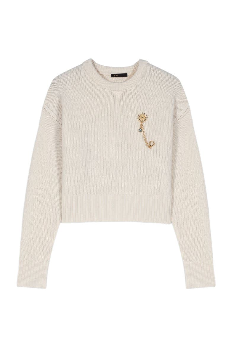 Sweater with floral brooch, Main, color, Ecru