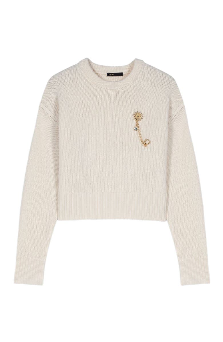 maje Sweater with floral brooch, Main, color, Ecru